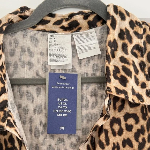 H&M NWT Leopard Print Button-Up Beachwear Coverup - Picture 2 of 2